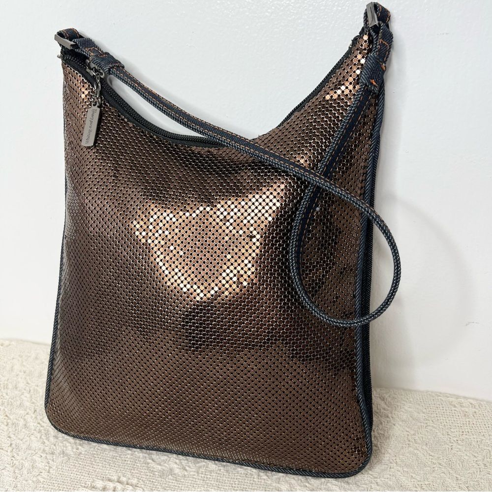 Y2K Vintage Whiting & Davis Alumesh Denim Hobo Slim Shoulder Bag Bronze